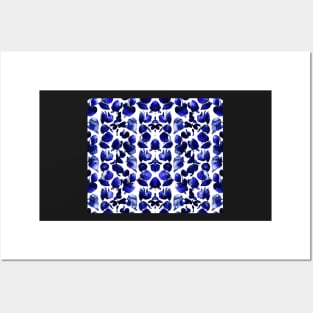 Midnight Blue Aesthetic Abstract Repeating Floral Pattern Posters and Art